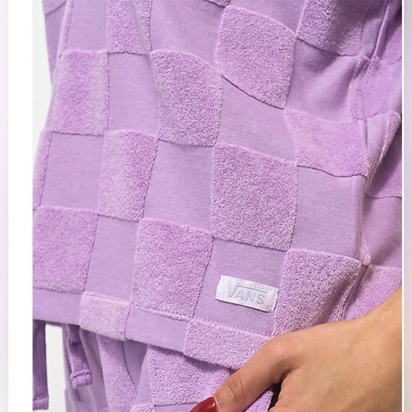 Vans Teri V Neck Lavender Checkered Terry Cloth Polo Shirt, Size L, XL, S - Picture 6 of 9